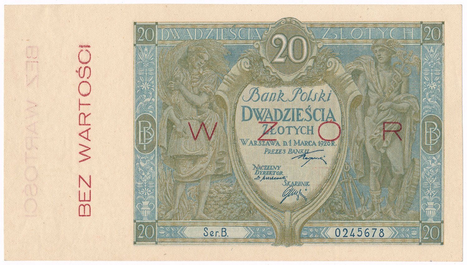 WZÓR.  20  złotych 1926 – RZADKOŚC R6